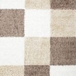 Hochflor Teppich,  Kariert Design, Farbe Mokka, Teppich für Wohnzimmer, Rücken aus Jute, Größe: 80 x 150 cm