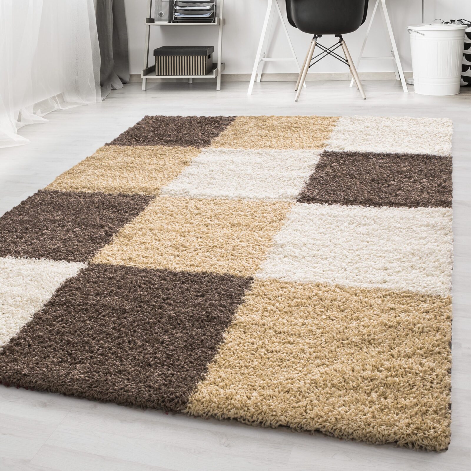 Life Hoogpolig vloerkleed Ruit – Mokka (1501)