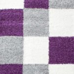 Hochflor Teppich,  Kariert Design, Farbe Violett, Teppich für Wohnzimmer, Rücken aus Jute, Größe: 120 cm x 170 cm