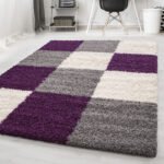 Hochflor Teppich,  Kariert Design, Farbe Violett, Teppich für Wohnzimmer, Rücken aus Jute, Größe: 160 cm x 230 cm - Afbeelding 2