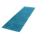 Hochflor Teppich,  Unicolor - Einfarbig, Farbe Türkis, Teppich für Wohnzimmer, Rücken aus Jute, Größe: 80 x 250 cm