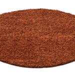 Hochflor Teppich,  Unicolor - Einfarbig, Farbe Terrakotta, Teppich für Wohnzimmer, Rücken aus Jute, Größe: 160 cm Rund