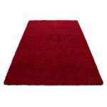 Hochflor Teppich,  Unicolor - Einfarbig, Farbe Rot, Teppich für Wohnzimmer, Rücken aus Jute, Größe: 60 x 110 cm - Afbeelding 3