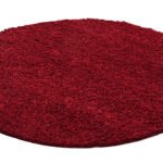 Hochflor Teppich,  Unicolor - Einfarbig, Farbe Rot, Teppich für Wohnzimmer, Rücken aus Jute, Größe: 120 cm Rund