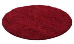 Hochflor Teppich,  Unicolor - Einfarbig, Farbe Rot, Teppich für Wohnzimmer, Rücken aus Jute, Größe: 80 cm Rund