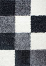 Hochflor Teppich,  Kariert Design, Farbe Schwarz, Teppich für Wohnzimmer, Rücken aus Jute, Größe: 120 cm x 170 cm