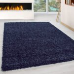 Hochflor Teppich,  Unicolor - Einfarbig, Farbe Marineblau, Teppich für Wohnzimmer, Rücken aus Jute, Größe: 240 x 340 cm - Afbeelding 2