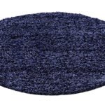 Hochflor Teppich,  Unicolor - Einfarbig, Farbe Marineblau, Teppich für Wohnzimmer, Rücken aus Jute, Größe: 160 cm Rund