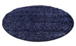 Hochflor Teppich,  Unicolor - Einfarbig, Farbe Marineblau, Teppich für Wohnzimmer, Rücken aus Jute, Größe: 200 cm Rund