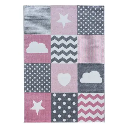 Kids Kindervloerkleed Hartjes en sterren – Roze (620)