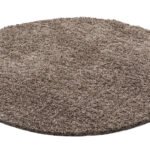 Hochflor Teppich,  Unicolor - Einfarbig, Farbe Mokka, Teppich für Wohnzimmer, Rücken aus Jute, Größe: 120 cm Rund