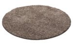 Hochflor Teppich,  Unicolor - Einfarbig, Farbe Mokka, Teppich für Wohnzimmer, Rücken aus Jute, Größe: 160 cm Rund