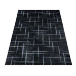 Kurzflor Teppich,  Gestreift Design, Farbe Schwarz, Teppich für Wohnzimmer, Rücken aus Jute, Größe: 120 cm x 170 cm - Afbeelding 9