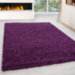 Hochflor Teppich,  Unicolor - Einfarbig, Farbe Violett, Teppich für Wohnzimmer, Rücken aus Jute, Größe: 120 cm x 170 cm - Afbeelding 2