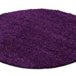 Hochflor Teppich,  Unicolor - Einfarbig, Farbe Violett, Teppich für Wohnzimmer, Rücken aus Jute, Größe: 200 cm Rund