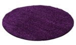 Hochflor Teppich,  Unicolor - Einfarbig, Farbe Violett, Teppich für Wohnzimmer, Rücken aus Jute, Größe: 160 cm Rund