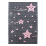 Kinder Teppich,  Sterne-Design, Farbe Pink, Teppich für Kinderzimmer, Rücken aus Jute, Größe: 200 cm x 290 cm