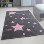 Kinder Teppich,  Sterne-Design, Farbe Pink, Teppich für Kinderzimmer, Rücken aus Jute, Größe: 200 cm x 290 cm - Afbeelding 2