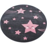 Kinder Teppich,  Sterne-Design, Farbe Pink, Teppich für Kinderzimmer, Rücken aus Jute, Größe: 160 cm Rund