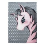 Kinder Teppich,  Einhorn-Design, Farbe Pink, Teppich für Kinderzimmer, Rücken aus Jute, Größe: 200 cm x 290 cm
