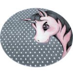 Kinder Teppich,  Einhorn-Design, Farbe Pink, Teppich für Kinderzimmer, Rücken aus Jute, Größe: 160 cm Rund