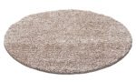 Hochflor Teppich,  Unicolor - Einfarbig, Farbe Beige, Teppich für Wohnzimmer, Rücken aus Jute, Größe: 200 cm Rund