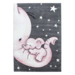 Kinder Teppich,  Elefant-Design, Farbe Pink, Teppich für Kinderzimmer, Rücken aus Jute, Größe: 200 cm x 290 cm