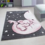 Kinder Teppich,  Elefant-Design, Farbe Pink, Teppich für Kinderzimmer, Rücken aus Jute, Größe: 200 cm x 290 cm - Afbeelding 2