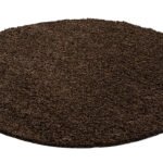 Hochflor Teppich,  Unicolor - Einfarbig, Farbe Braun, Teppich für Wohnzimmer, Rücken aus Jute, Größe: 200 cm Rund