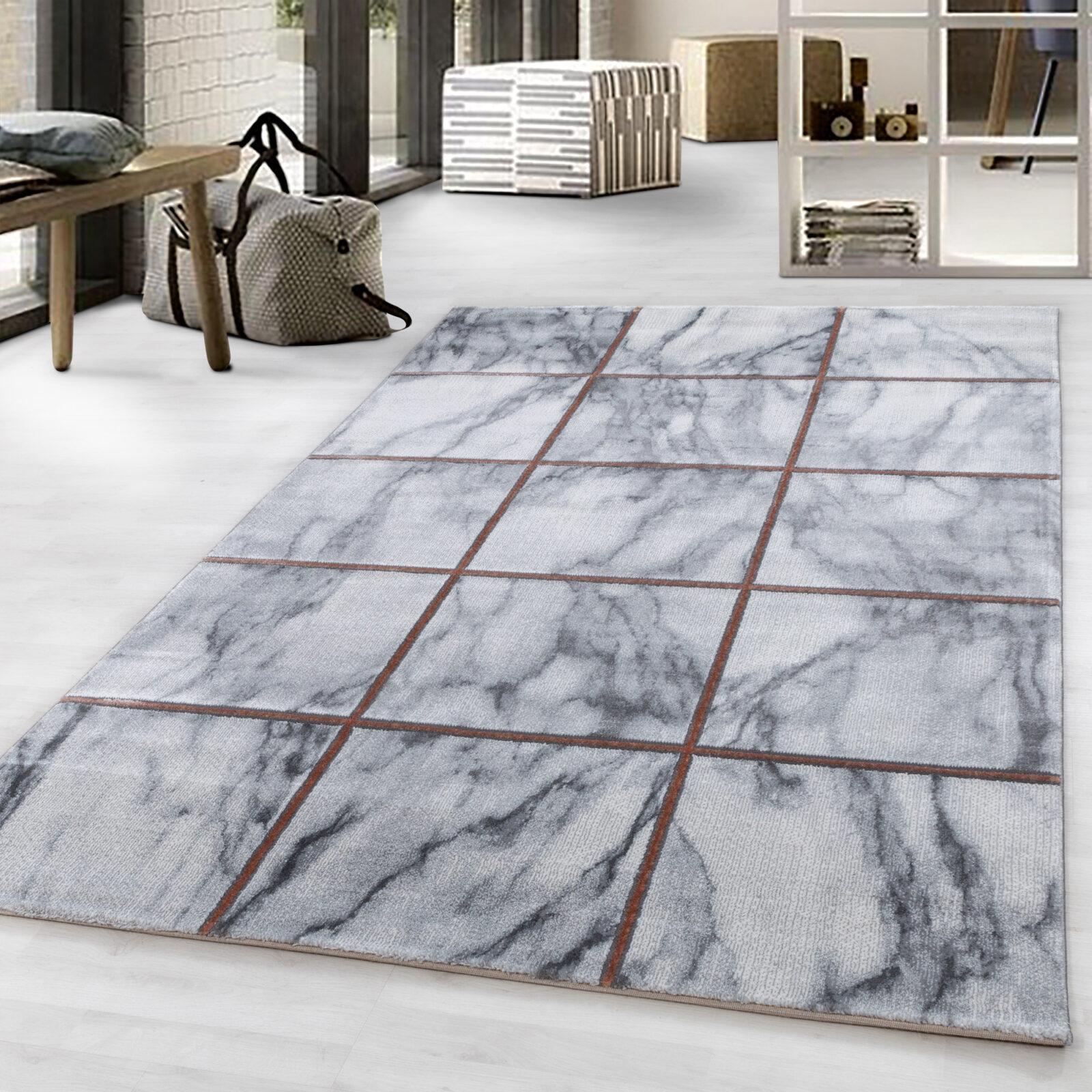 Naxos Kortpolig vloerkleed Marmerlook – Brons (3816)