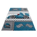 Kinder Teppich,  Rennwagen, Farbe Blau, Teppich für Kinderzimmer, Rücken aus Jute, Größe: 200 cm x 290 cm - Afbeelding 3