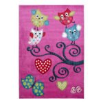 Kinder Teppich,  Eulen-Design, Farbe Violett, Teppich für Kinderzimmer, Rücken aus Jute, Größe: 200 cm x 290 cm