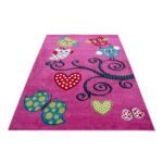 Kinder Teppich,  Eulen-Design, Farbe Violett, Teppich für Kinderzimmer, Rücken aus Jute, Größe: 200 cm x 290 cm - Afbeelding 3