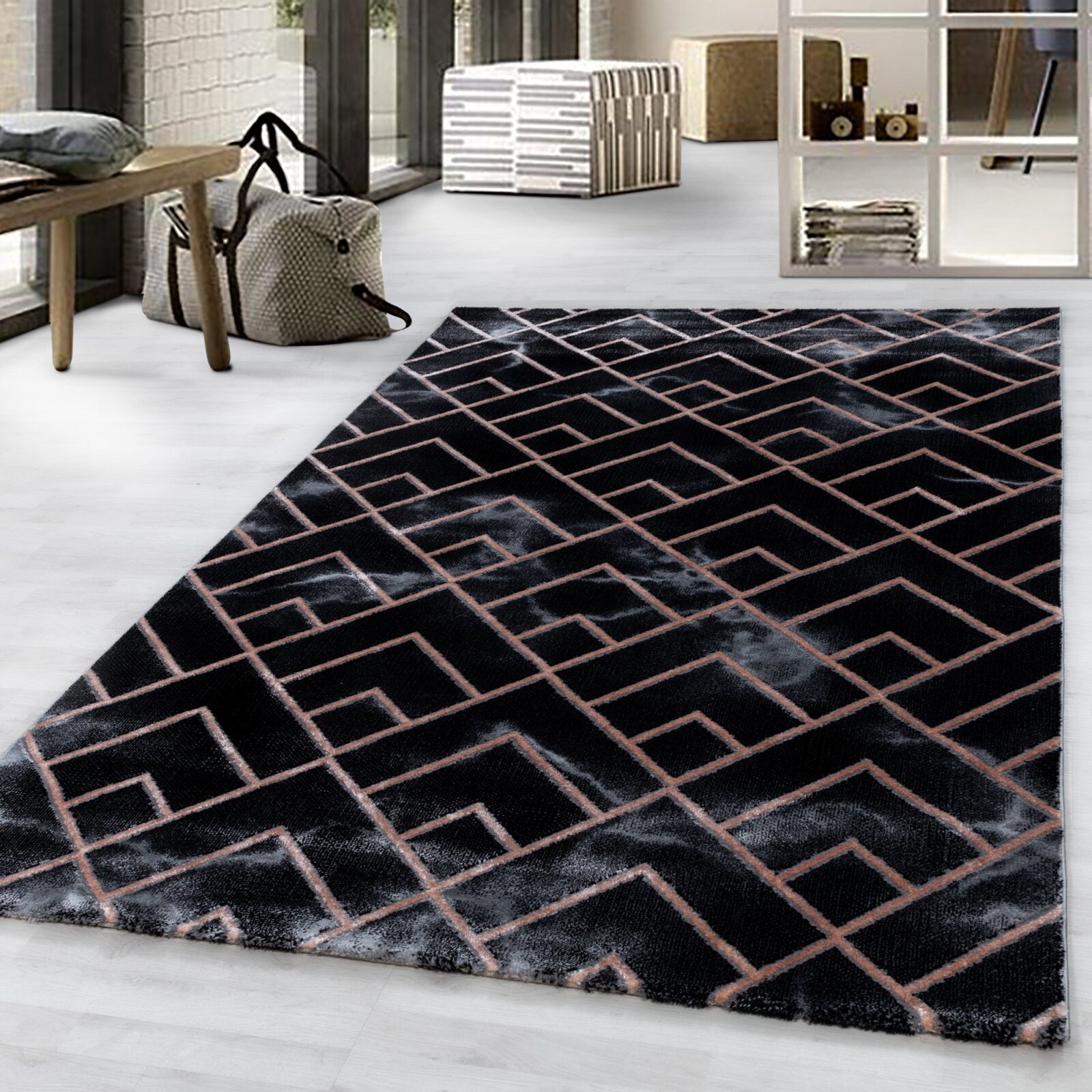 Naxos Kortpolig vloerkleed Marmerlook – Brons (3814)