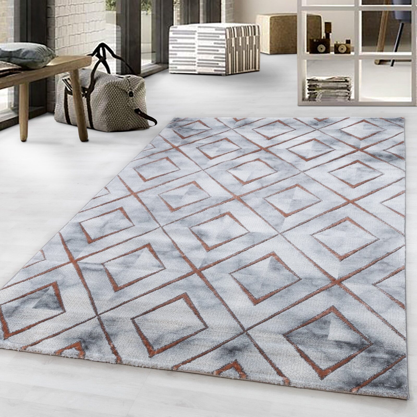 Naxos Kortpolig vloerkleed Marmerlook – Brons (3811)