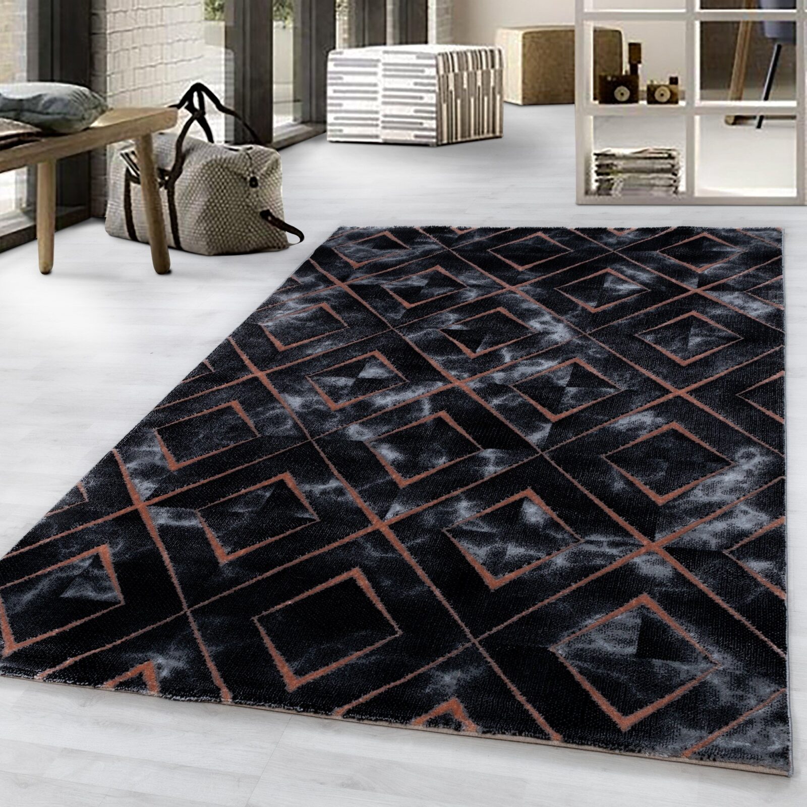 Naxos Kortpolig vloerkleed Marmerlook – Brons (3812)