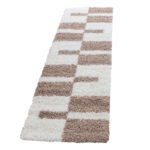 Hochflor Teppich,  Kariert Design, Farbe Beige, Teppich für Wohnzimmer, Rücken aus Jute, Größe: 80 x 250 cm