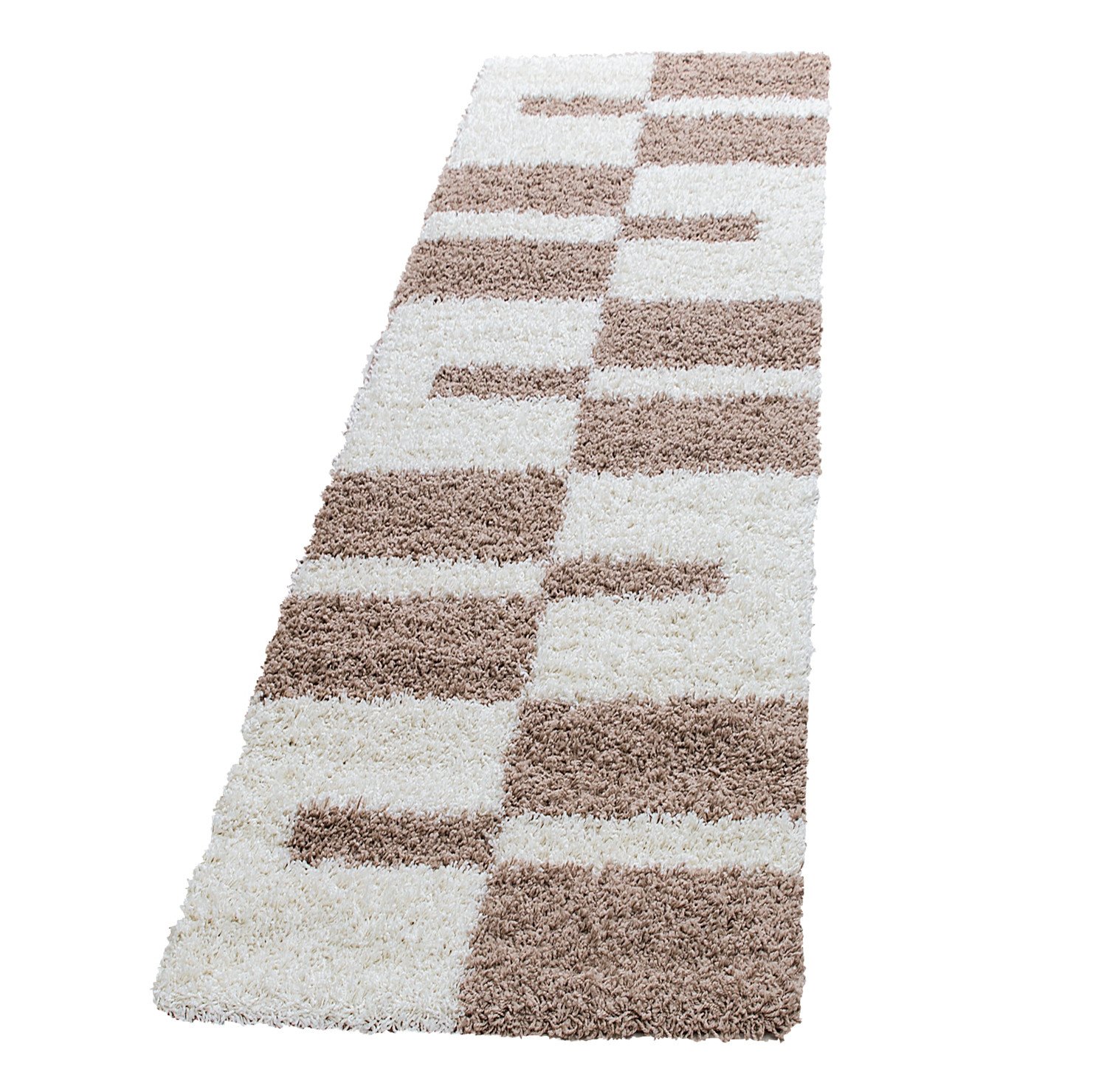9049 Hochflor Teppich, Kariert Design, Farbe Beige, Teppich für Wohnzimmer, Rücken aus Jute, Größe: 80 x 250 cm - Afbeelding 1