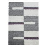 Hochflor Teppich,  Kariert Design, Farbe Violett, Teppich für Wohnzimmer, Rücken aus Jute, Größe: 140 x 200 cm