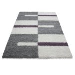 Hochflor Teppich,  Kariert Design, Farbe Violett, Teppich für Wohnzimmer, Rücken aus Jute, Größe: 140 x 200 cm - Afbeelding 3