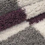 Hochflor Teppich,  Kariert Design, Farbe Violett, Teppich für Wohnzimmer, Rücken aus Jute, Größe: 140 x 200 cm - Afbeelding 5