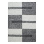 Hochflor Teppich,  Kariert Design, Farbe Hellgrau, Teppich für Wohnzimmer, Rücken aus Jute, Größe: 200 cm x 290 cm