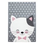Kinder Teppich,  Niedliches Katze design, Farbe Pink, Teppich für Kinderzimmer, Rücken aus Jute, Größe: 200 cm x 290 cm