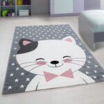 Kinder Teppich,  Niedliches Katze design, Farbe Pink, Teppich für Kinderzimmer, Rücken aus Jute, Größe: 200 cm x 290 cm - Afbeelding 2