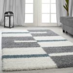Hochflor Teppich,  Kariert Design, Farbe Türkis, Teppich für Wohnzimmer, Rücken aus Jute, Größe: 140 x 200 cm - Afbeelding 2