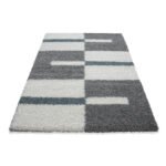 Hochflor Teppich,  Kariert Design, Farbe Türkis, Teppich für Wohnzimmer, Rücken aus Jute, Größe: 140 x 200 cm - Afbeelding 3