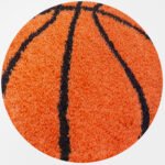 Kinder Teppich,  Basketball Design, Farbe Orange, Teppich für Kinderzimmer, Rücken aus Jute, Größe: 100 cm Rund