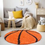 Kinder Teppich,  Basketball Design, Farbe Orange, Teppich für Kinderzimmer, Rücken aus Jute, Größe: 100 cm Rund - Afbeelding 2