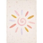 Kinder Teppich, Floral-Sonne, Farbe Creme, Teppich für Kinderzimmer, Rücken aus Latex, Größe: 80 x 120 cm