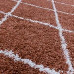 Hochflor Teppich, Geometrisch Design, Farbe Terrakotta, Teppich für Wohnzimmer, Rücken aus Jute, Größe: 60 x 110 cm - Afbeelding 6